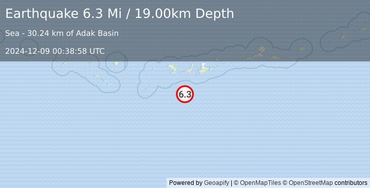 Earthquake 100 km SSW of Adak, Alaska (6.3 Mi) (2024-12-09 00:38:58 UTC)