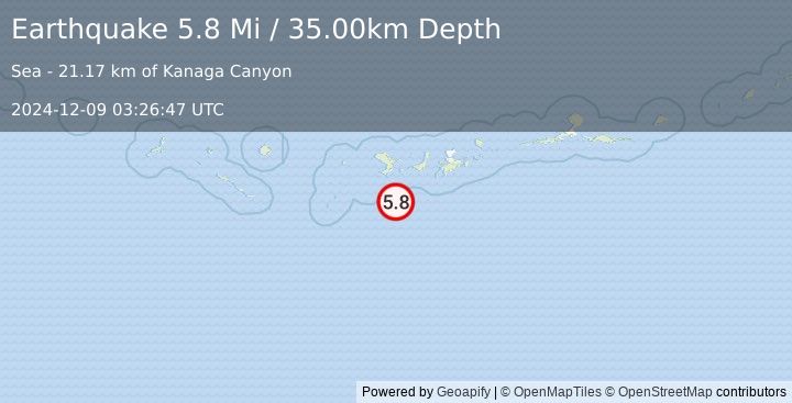 Earthquake 98 km SW of Adak, Alaska (5.8 Mi) (2024-12-09 03:26:47 UTC)