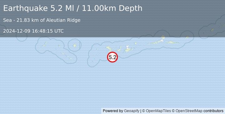 Earthquake 87 km WSW of Adak, Alaska (5.2 Ml) (2024-12-09 16:48:15 UTC)