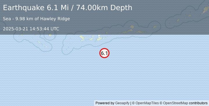 Earthquake 91 km SSE of Adak, Alaska (6.1 Mi) (2025-03-21 14:53:44 UTC)