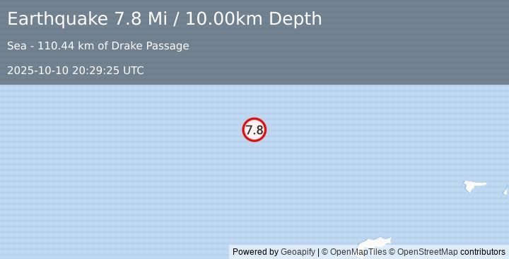 Earthquake Drake Passage (7.8 Mi) (2025-10-10 20:29:25 UTC)