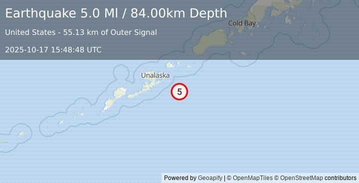Earthquake 79 km SSE of Akutan, Alaska (5.0 Ml) (2025-10-17 15:48:48 UTC)