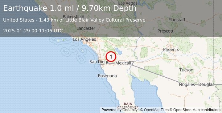 Earthquake 24 km SW of Ocotillo Wells, CA (1.0 ml) (2025-01-29 00:11:06 UTC)