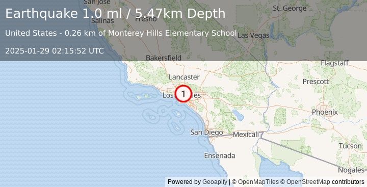 Earthquake 2 km SW of South Pasadena, CA (1.0 ml) (2025-01-29 02:15:52 UTC)