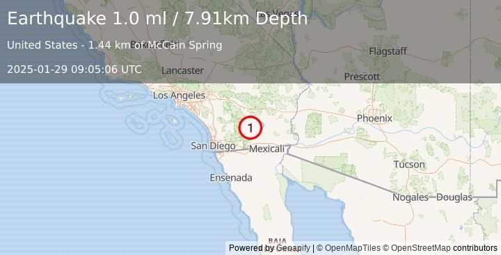 Earthquake 12 km SSW of Salton City, CA (1.0 ml) (2025-01-29 09:05:06 UTC)