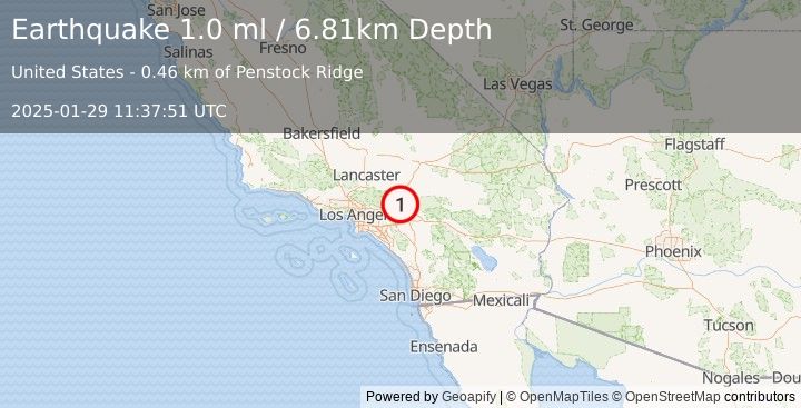 Earthquake 5 km W of Devore, CA (1.0 ml) (2025-01-29 11:37:51 UTC)