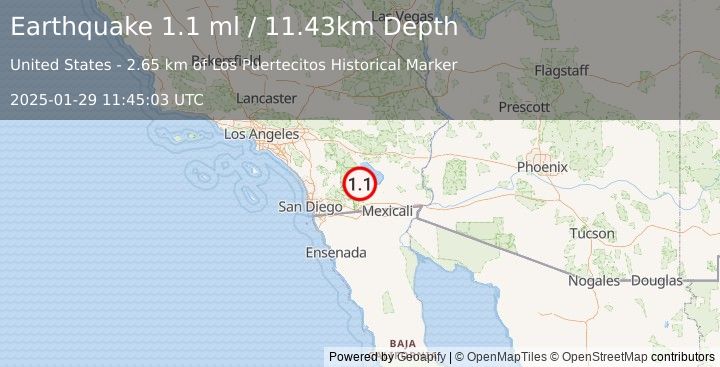 Earthquake 5 km E of Ocotillo Wells, CA (1.1 ml) (2025-01-29 11:45:03 UTC)