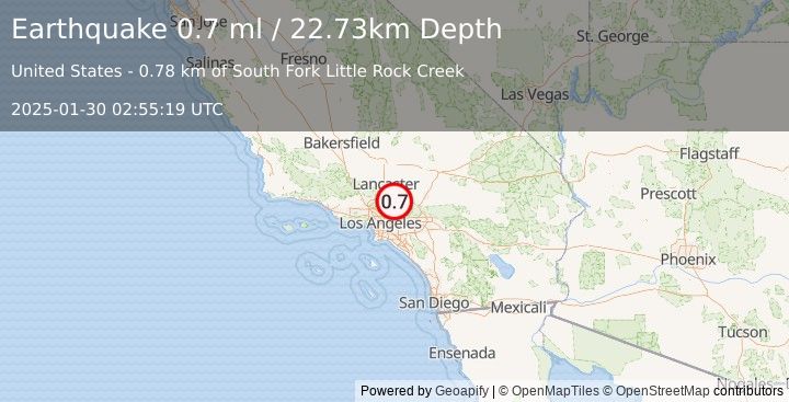 Earthquake 12 km SSW of Pearblossom, CA (0.7 ml) (2025-01-30 02:55:19 UTC)