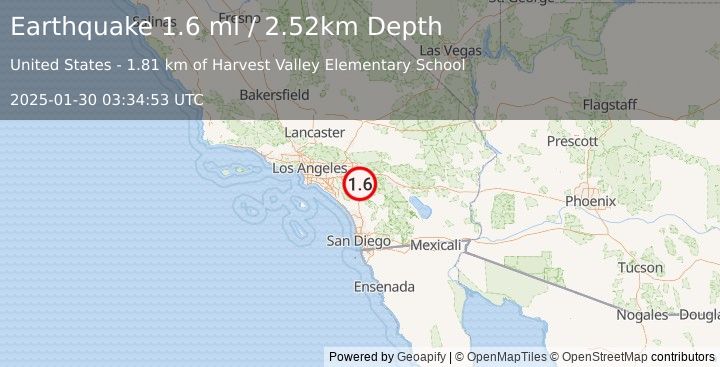 Earthquake 2 km WSW of Nuevo, CA (1.4 ml) (2025-01-30 03:34:54 UTC)