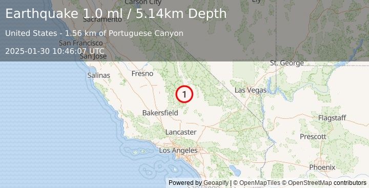 Earthquake 4 km SW of Coso Junction, CA (1.0 ml) (2025-01-30 10:46:07 UTC)