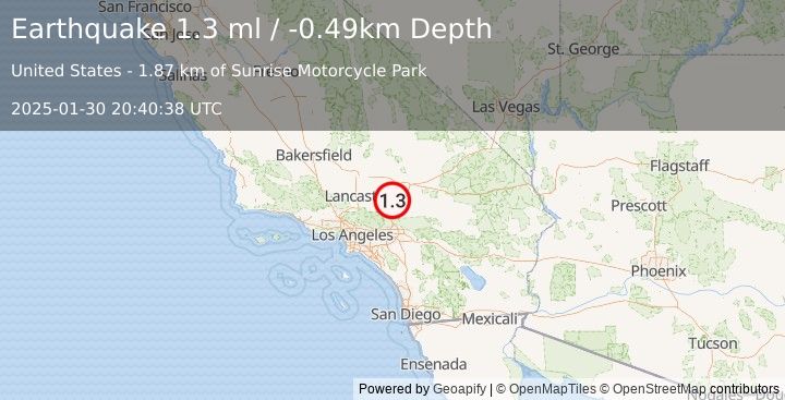 Earthquake 6 km W of Adelanto, CA (1.3 ml) (2025-01-30 20:40:39 UTC)