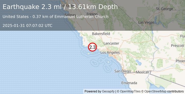 Earthquake 4 km WNW of Santa Barbara, CA (2.3 ml) (2025-01-31 07:07:02 UTC)