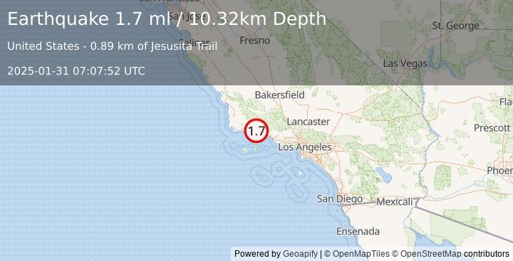 Earthquake 4 km WNW of Santa Barbara, CA (1.9 ml) (2025-01-31 07:07:51 UTC)