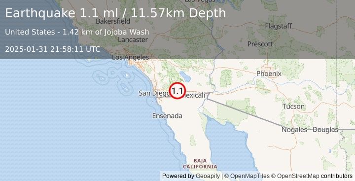 Earthquake 16 km WNW of Ocotillo, CA (1.1 ml) (2025-01-31 21:58:11 UTC)