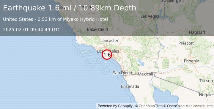 Earthquake 3 km WNW of Carson, CA (1.6 ml) (2025-02-01 09:44:49 UTC)