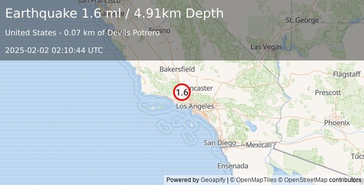 Earthquake 17 km N of Piru, CA (1.4 ml) (2025-02-02 02:10:45 UTC)