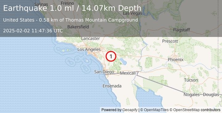 Earthquake 8 km N of Anza, CA (1.0 ml) (2025-02-02 11:47:36 UTC)