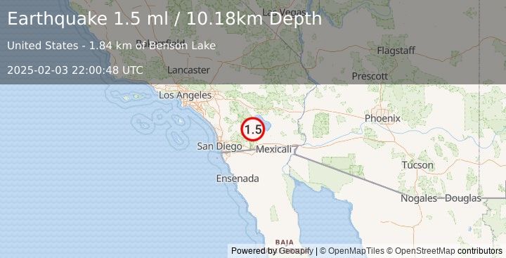 Earthquake 2 km NNE of Ocotillo Wells, CA (1.5 ml) (2025-02-03 22:00:48 UTC)