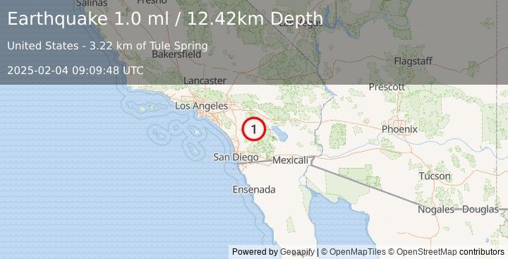 Earthquake 15 km SSE of Anza, CA (1.0 ml) (2025-02-04 09:09:48 UTC)