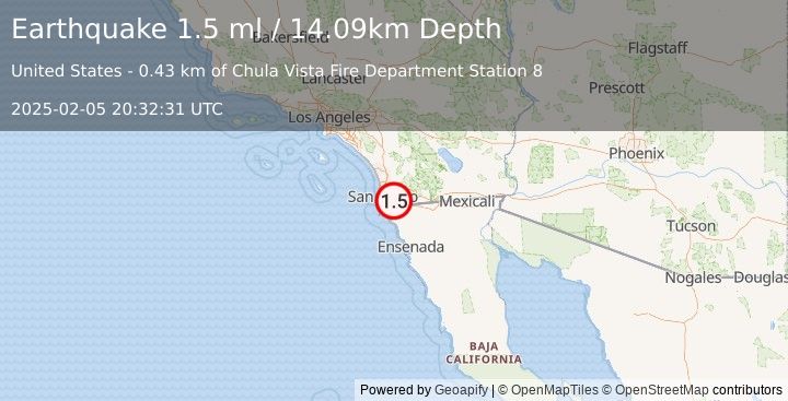 Earthquake 3 km ENE of La Presa, CA (1.4 ml) (2025-02-05 20:32:32 UTC)