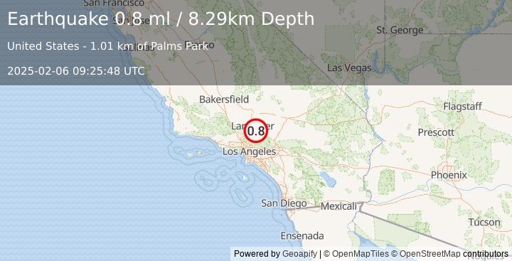 Earthquake 6 km E of Palmdale, CA (0.8 ml) (2025-02-06 09:25:48 UTC)