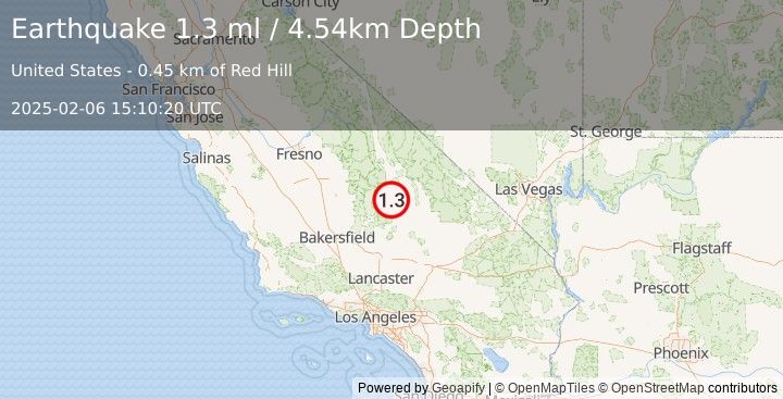 Earthquake 6 km N of Little Lake, CA (1.3 ml) (2025-02-06 15:10:20 UTC)