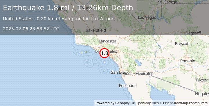 Earthquake 1 km WNW of Lennox, CA (1.8 ml) (2025-02-06 23:58:52 UTC)