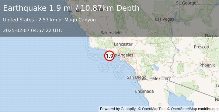 Earthquake 19 km SSE of Port Hueneme, CA (1.9 ml) (2025-02-07 04:57:22 UTC)