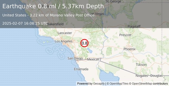 Earthquake 14 km NE of Thousand Palms, CA (0.8 ml) (2025-02-07 16:08:25 UTC)