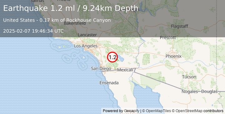 Earthquake 16 km N of Borrego Springs, CA (1.0 ml) (2025-02-07 19:46:35 UTC)