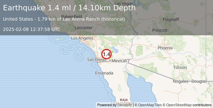 Earthquake 16 km E of Julian, CA (1.4 ml) (2025-02-08 12:37:58 UTC)