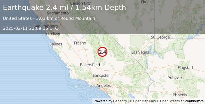 Earthquake 13 km SSW of Olancha, CA (2.4 ml) (2025-02-11 22:09:35 UTC)