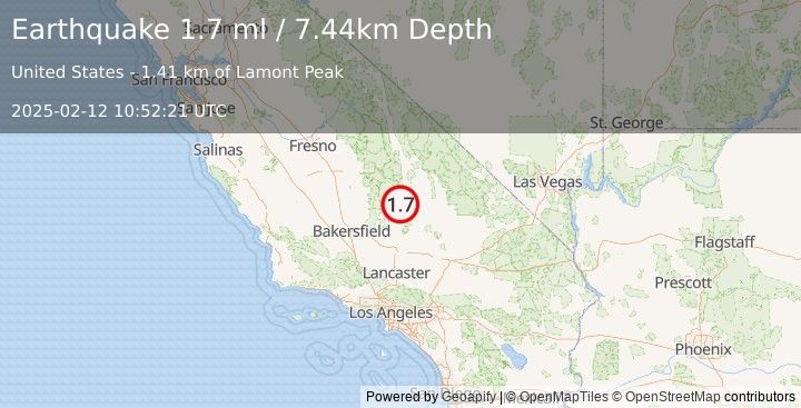 Earthquake 20 km SW of Little Lake, CA (1.7 ml) (2025-02-12 10:52:21 UTC)