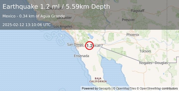 Earthquake 14 km SE of Ocotillo, CA (1.2 ml) (2025-02-12 13:10:06 UTC)