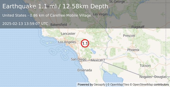 Earthquake 4 km NW of Garnet, CA (1.1 ml) (2025-02-13 13:59:07 UTC)