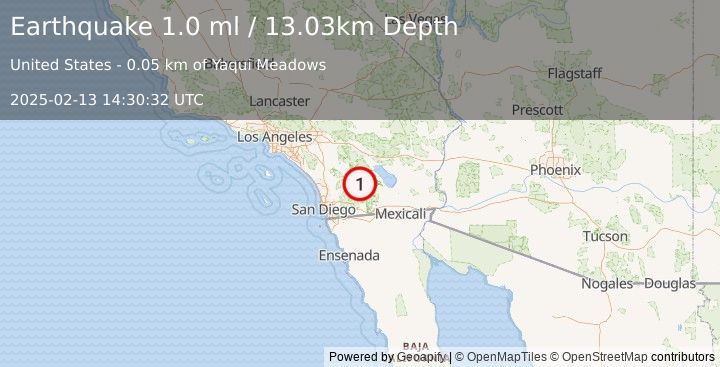 Earthquake 7 km S of Borrego Springs, CA (1.0 ml) (2025-02-13 14:30:32 UTC)