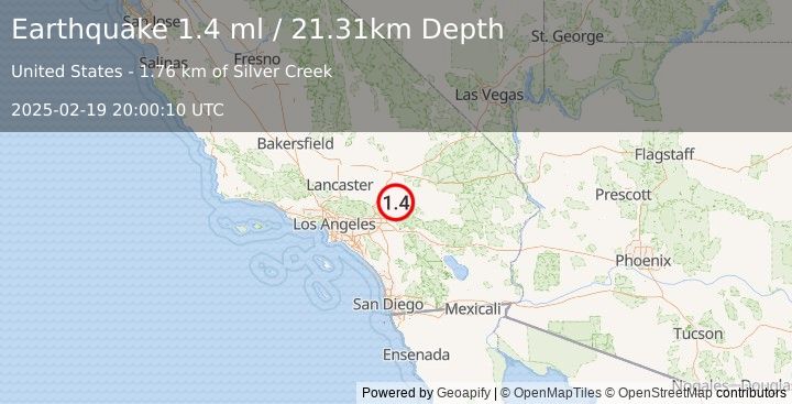 Earthquake 5 km SW of Lucerne Valley, CA (1.4 ml) (2025-02-19 20:00:10 UTC)