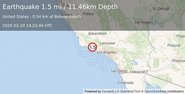 Earthquake 8 km ENE of Carpinteria, CA (1.5 ml) (2025-02-20 14:22:44 UTC)