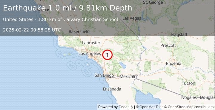 Earthquake 5 km ENE of Beaumont, CA (1.0 ml) (2025-02-22 00:58:29 UTC)