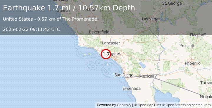 Earthquake 2 km WSW of Santa Monica, CA (1.7 ml) (2025-02-22 09:11:42 UTC)