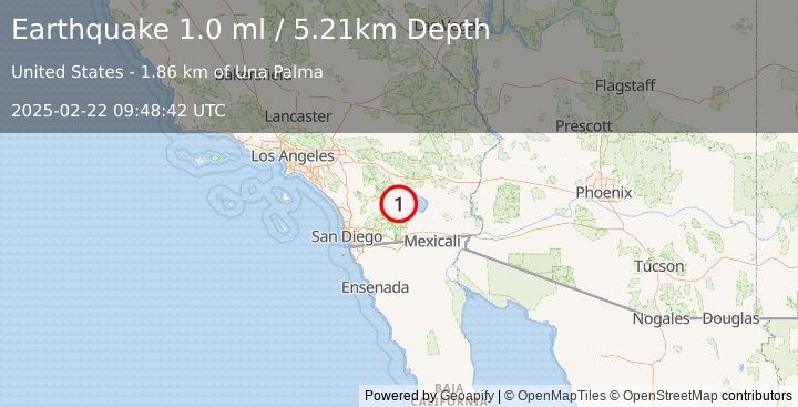 Earthquake 13 km N of Ocotillo Wells, CA (1.0 ml) (2025-02-22 09:48:42 UTC)