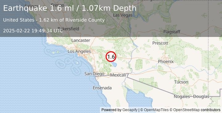 Earthquake 18 km NE of Thermal, CA (1.6 ml) (2025-02-22 19:49:34 UTC)