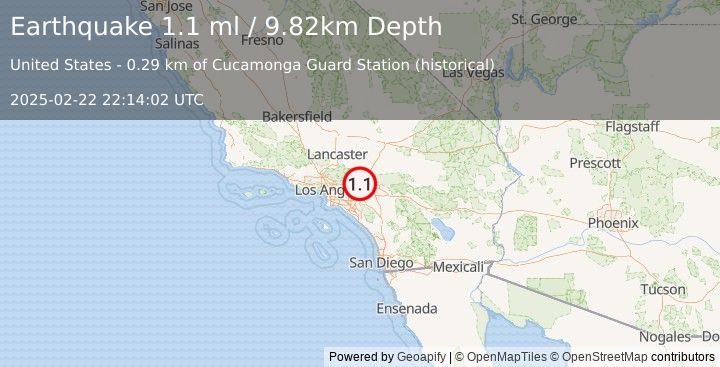 Earthquake 7 km NW of Rancho Cucamonga, CA (1.1 ml) (2025-02-22 22:14:02 UTC)