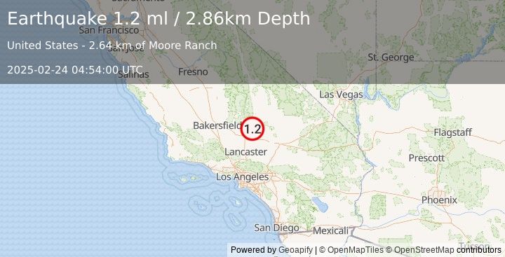 Earthquake 19 km NNE of California City, CA (1.2 ml) (2025-02-24 04:54:00 UTC)