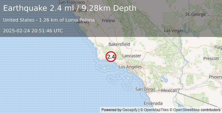 Earthquake 24 km N of Montecito, CA (2.4 ml) (2025-02-24 20:51:46 UTC)