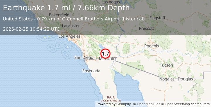 Earthquake 2 km SSW of Brawley, CA (1.7 ml) (2025-02-25 10:54:23 UTC)