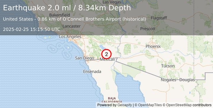 Earthquake 2 km SSW of Brawley, CA (2.0 ml) (2025-02-25 15:15:50 UTC)