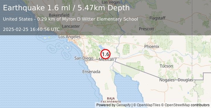 Earthquake 1 km SW of Brawley, CA (1.6 ml) (2025-02-25 16:40:56 UTC)