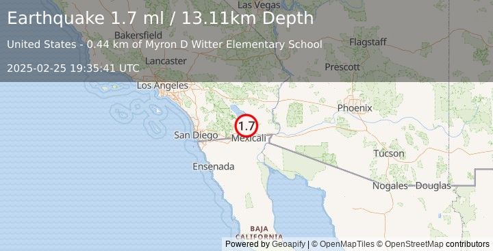 Earthquake 2 km SW of Brawley, CA (1.7 ml) (2025-02-25 19:35:41 UTC)