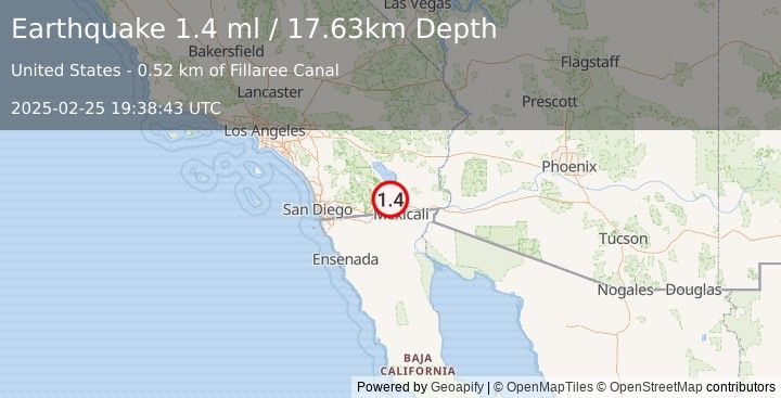 Earthquake 12 km WNW of Imperial, CA (1.4 ml) (2025-02-25 19:38:43 UTC)